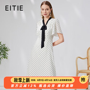 愛特愛（EITIE）V領(lǐng)收腰波點(diǎn)浪漫連衣裙通勤顯瘦夏季新款小香風(fēng)裙子B2307152 杏仁白12 M 160