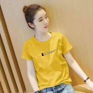 阿瑪施 AMASS哥弟適用品牌折扣女裝滲漏設(shè)計，減齡短袖t恤，夏季簡單百搭的內(nèi)黃色(字母黑貓)短袖M