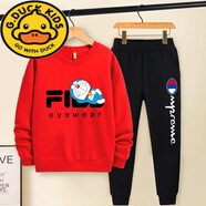 G.duck男童秋裝套裝2023年新款帥氣大童潮牌童裝男孩兩件套運動(dòng)兒童衣服 YL衛衣叮當貓紅色+GJ黑長(cháng)褲 100cm