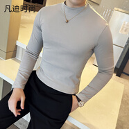 凡迪時(shí)尚半高領(lǐng)t恤男長(zhǎng)袖秋冬季純色百搭修身中領(lǐng)體恤上衣彈力薄款打底衫 淺灰色 M