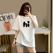 一寸相思純棉寬松短袖t恤女2025新款韓版減齡中長(zhǎng)款下衣失蹤體恤ins潮上衣 白色-字母hi 4XL 推薦165-180斤