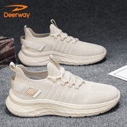 德爾惠（DEERWAY）鞋子男2025夏季運動鞋男鞋透氣潮流厚底網(wǎng)面跑步鞋 淺卡其 44