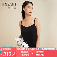金三塔真絲睡衣女100%桑蠶絲簡約真絲吊帶裙睡裙 黑色【有花邊】 M