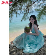 唐思薇薄荷曼波海邊度假氛圍感沙灘裙設(shè)計(jì)感掛脖連衣裙女夏季2025仙女裙 薄荷綠 M 建議90-105斤