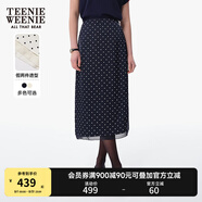 Teenie Weenie小熊半身裙女2025春夏新款復(fù)古摩登波點雪紡長款半身裙女 藏青色 S