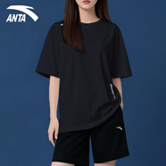 安踏（ANTA）運動(dòng)套裝女冰絲速干T恤短褲女士秋季薄短袖跑步健身運動(dòng)服體考女 黑色-2-兩件套 2XL