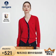 Navigare意大利小帆船女士全羊毛針織開衫毛衣外套2334094511 紅/蘭 M 