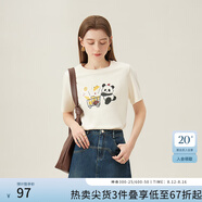 范思藍恩開心熊貓減齡原創(chuàng)印花T恤2024夏新款百搭上衣24FS12136 米色 S