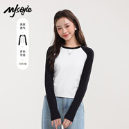 MJ STYLE撞色修身長袖T恤女2025年秋裝新款緊身插肩袖設計打底衫內搭上衣