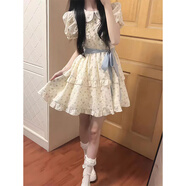 汐菡法式連衣裙夏季2025新款公主蛋糕裙系帶甜美短款蓬蓬娃娃裙子夏天 時(shí)尚潮流碎花藍(lán)色 均碼 （可備注碼數(shù)）