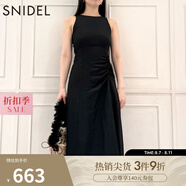 SNIDEL秋冬氣質(zhì)收腰抽褶露背圓領(lǐng)無袖連衣裙SWFO244008 黑色 M （1）