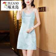 啄木鳥（TUCANO）仿真絲緞面吊帶背心連衣裙女夏季2025新款夏裝女士外穿西裝內搭裙 天藍色 2XL [126-140斤]
