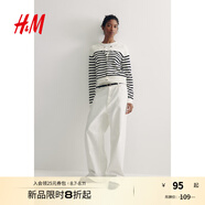 H&M女裝毛針織衫夏季慵懶風(fēng)圓領(lǐng)長(zhǎng)袖打底衫短款外套0579541 白色/黑色條紋 L 170/104