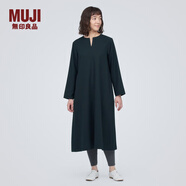 無(wú)印良品（MUJI）女式 起毛 V領(lǐng)長(zhǎng)袖連衣裙 女款長(zhǎng)裙裙子秋冬 女裝 BC2FBC3A 深藏青色 M (160/84A)