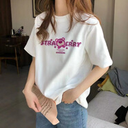 夸夢(mèng)夏季新款純棉短袖T恤女美式復古時(shí)尚百搭洋氣上衣ins潮流女士半袖 白色【粉色字母熊】 L 【110-125斤】