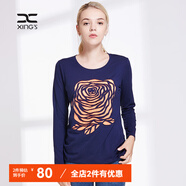 邢氏女裝 夏季新款T恤女印花修身顯瘦簡約氣質OL上衣 深藍色長袖 M 38(165/92B)