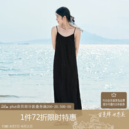 茵曼女裝吊帶碎花印花連衣裙春夏季海邊度假風(fēng)長(zhǎng)裙子 黑色 L