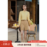 茵曼（INMAN）2025年春季女裝新款法式立領(lǐng)荷葉邊泡泡袖襯衫襯衣18236304 陽光黃 M
