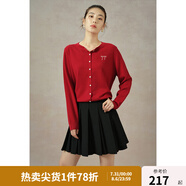 獨束大碼女裝簡約甜美刺繡針織T恤2024秋季新款女單排扣圓領(lǐng)開衫 櫻桃紅 2XL (尺碼：4)