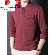皮爾卡丹（pierre cardin）款絲光棉純色長(cháng)袖t恤男春秋薄款有領(lǐng)口袋中年男裝打底polo.衫 酒紅色(1688款) 3XL 56