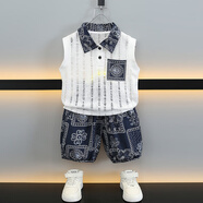 PURCOTTON全棉時(shí)代男童夏裝背心套裝2025新款兒童夏季Polo無(wú)袖兩件套痞帥男 青花瓷款_正碼 90 cm