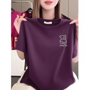 貝雅茜純棉正肩短袖t恤女2025夏季新款寬松上衣顯瘦大碼圓領(lǐng)印花打底衫 T-葡萄紫色【comeoh熊】優(yōu)質(zhì)純棉 3XL (建議160-180斤)