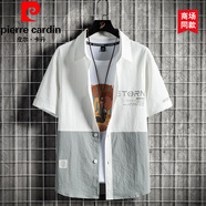 皮爾卡丹（pierre cardin）【兩件裝】襯衫春季新款印花上衣新款漸變青年簡約長袖潮流襯衣 KXP-G59白色【單件裝】 XL