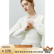 范思藍(lán)恩法式方領(lǐng)針織衫女秋冬新款燈籠袖套頭毛衣 奶白色 XS