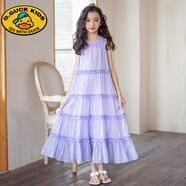 G.duck中大女童無(wú)袖吊帶連衣裙2025新款休閑雪紡裙子女孩洋氣夏裝網(wǎng)紅潮 紫色連衣裙 150 cm