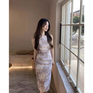 JK&JS無袖掛脖連衣裙女吊帶修身顯身材開衩氣質(zhì)裙子 灰紫色 M