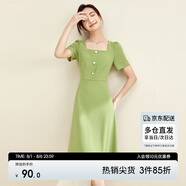 尚都比拉短袖連衣裙女夏季赫本風(fēng)通勤裙子中長款A(yù)字裙 綠色122L40507X  L