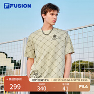FILAFUSION斐樂潮牌男裝情侶款針織短袖衫2025春新款休閑寬松純棉T恤 咖香卡其-LK L (175) 96A