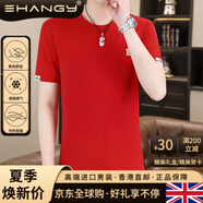 Ehangy國際奢侈品牌字母標冰絲短袖恤男夏季新款圓領半袖體恤衫簡約上衣 紅色 M