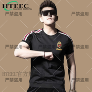 hteec香港潮牌短袖t恤男新款夏季潮流修身小蜜蜂刺繡絲光棉半袖男 黑色 XL