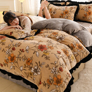 繡尚佳品秋冬季公主風(fēng)花邊床上牛奶絨四件套床品雙面絨被套加絨珊瑚絨床單 浪漫花卉【A類(lèi)母嬰級 加厚牛奶絨】 床單款 1.8m床四件套-適合200x230被子