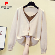 皮爾卡丹（pierre cardin）出口歐美外單剪標余單女裝牛貨秋冬假兩件針織衫大碼加厚毛衣 杏色 3XL 大碼150-175斤