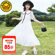 G.DUCKKIDS童裝女童連衣裙夏季兒童裙子夏裝2025新款純色公主裙大童顯瘦長裙 娃娃領(lǐng)白色 160 尺碼13~14歲【150-160cm】
