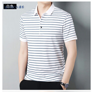 羅蒙（ROMON）夏季翻領(lǐng)條紋polo衫男休閑短袖t恤男裝上衣潮流有領(lǐng)半袖衫 白色專(zhuān)柜版 M