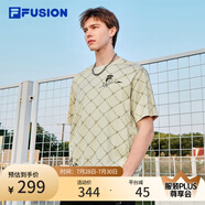 FILA FUSION斐樂(lè)潮牌情侶款針織短袖衫2025春新款休閑寬松純棉T恤 咖香卡其-LK XS （160/84A/XS）