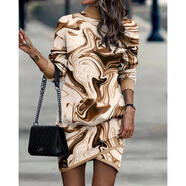 TTPMER秋冬歐美風(fēng)高領(lǐng)印花長(zhǎng)袖連衣裙女 花色 S