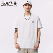 馬克華菲桑蠶絲圓領(lǐng)刺繡短袖T恤男士夏季新款萊賽爾寬松休閑百搭體恤男 白色 XL