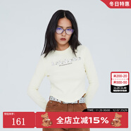 拉拉波波【潮牌】春季新款亮片荊棘熊圓領(lǐng)長(cháng)袖T恤上衣LBCC-WSDT28 米色 S