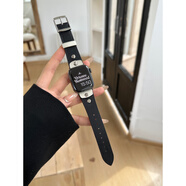 堃創(chuàng  )頭層牛皮柔軟真皮表帶適用于applewatch789蘋(píng)果手表SE654男女同款 黑色拼米白 42mm【iwatch1/2/3代】