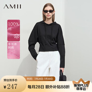 AMII2025春新款休閑抽繩連帽手寫體字母刺繡短款衛(wèi)衣女蝙蝠袖12541044 黑色 155/80A/S