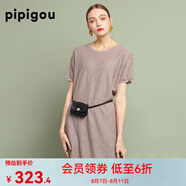 皮皮狗 夏季新品  圓領(lǐng)廓形連衣裙  寬松短袖亞麻針織連衣裙 356淡茶色 XL /110