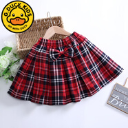 G.duck女童百褶裙半身裙2023秋冬韓版親子裝兒童季新款中大童JK短裙毛呢 白條紅格 校服裙 110 cm