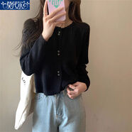 莫代爾甜美溫柔風(fēng)新款毛衣開(kāi)衫短款上衣波浪花邊圓領(lǐng)長(zhǎng)袖針織衫外套外搭 黑色 【關(guān)注店鋪優(yōu)先發(fā)貨】 S 【80斤以下】