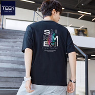 TEEK潮流短袖t恤男士休閑純棉衣服 2025夏季男裝體恤青少年寬松上衣 KS1689黑色 XL (寬松版型)