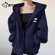 都市麗人藏青色衛(wèi)衣女衛(wèi)衣女款2025年最新款春秋大碼女裝薄外套秋季女上衣