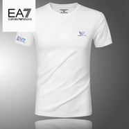 EMPORIO ARMANI EA7阿瑪尼夏季新款男士冰絲透氣短袖T恤大碼歐美修身印花上衣 AM768白色 2XL 150-170斤